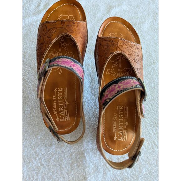 L' Artiste by Spring Step Teddy Leather Wedge Sandals Sz 37 - Picture 10 of 11